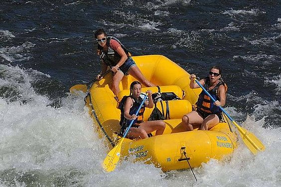 A group of rafters hit a rapid off the Snake River in Jackson Hole